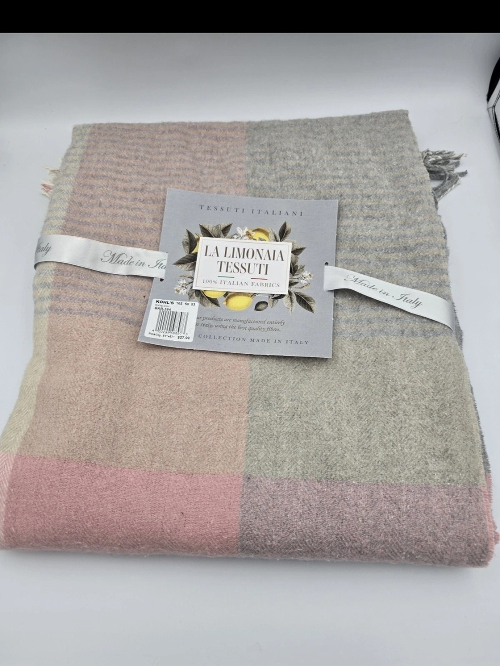 Pink and Gray Italian Throw Blanket